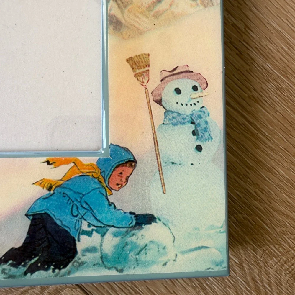 Dolce Mia Handmade Winter Vintage Photo Frame Sledding Snowman Holidays skiing